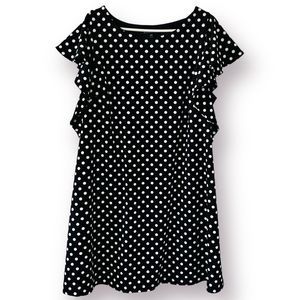 Lane Bryant Dress 18/20 Polka Dot Black White Polyester Blend Flutter Sleeve